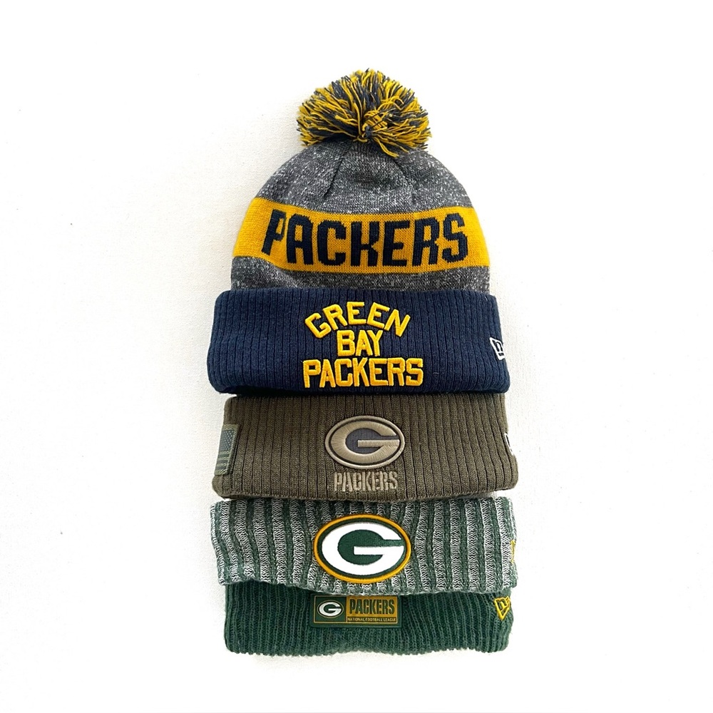 Green Bay Packers New Era Sideline Official NFL Knit Beanie Hats Bundle of 4